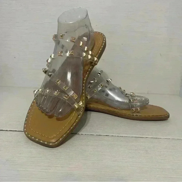 Just Kickin' It Tan/Clear/Rose Gold Studded Sandals - SHO2532TN - Picture 9 of 14